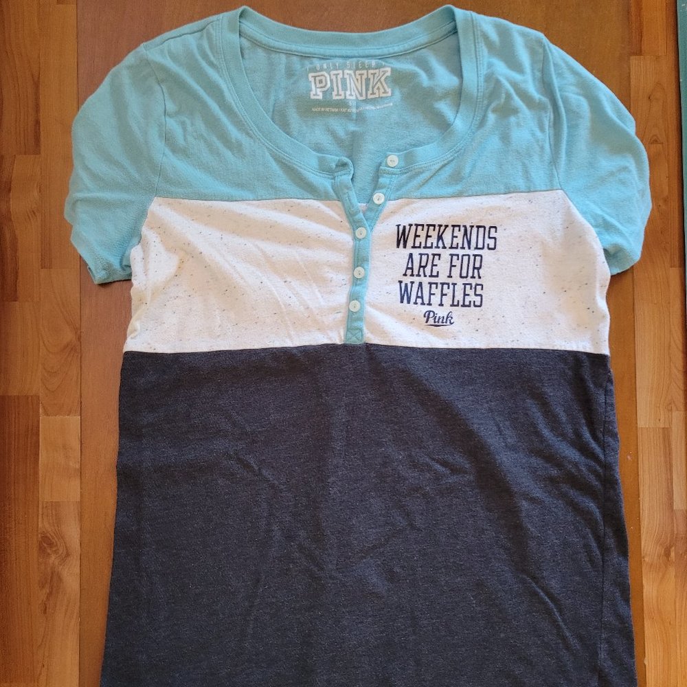 PINK Sleep Shirt Victoria's Secret Weekends are For Waffles - Small